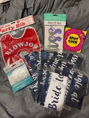 Party Bib and Bachelorette Sash Set - Red Bib & Navy/White Sashes